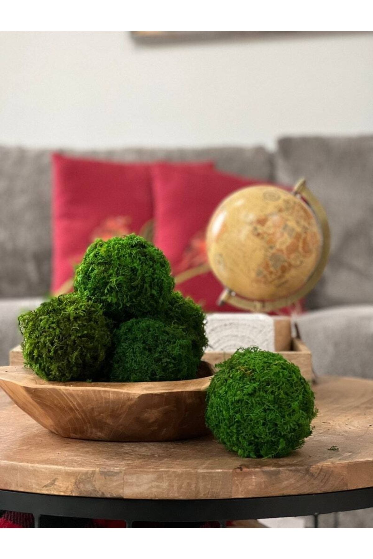 New Life Dekorasyon Şans Getiren Dekoratif Canlı Moss Ball Şık Ve Uyumlu Yeşil Top Yosun 8 Cm 3 Adet Yuvarlak