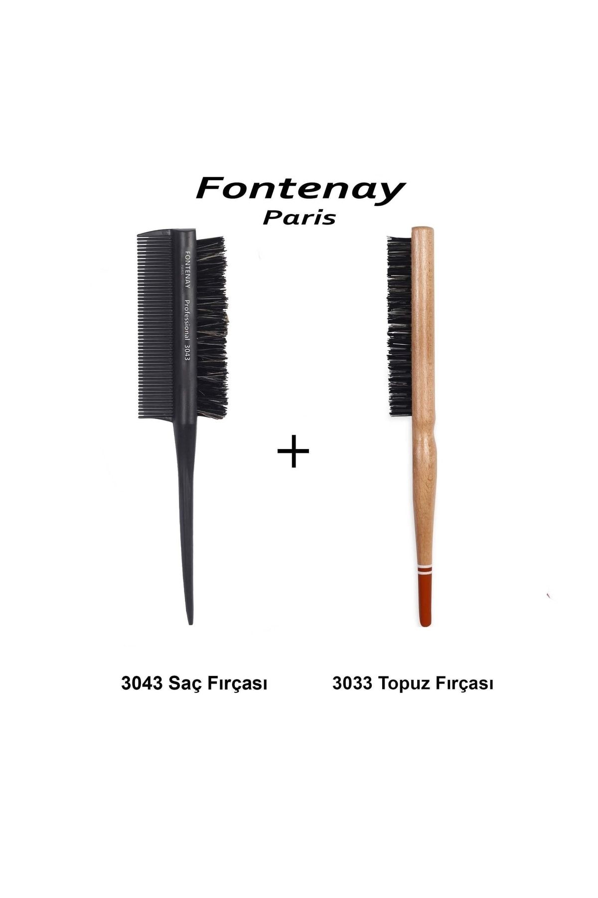 Fontenay Profesyonel 3043 Topuz Fırçası Krepe Şiş Tarak 3ın1 Ve 3033 Topuz Fırçası 2'li Fırça Seti 2