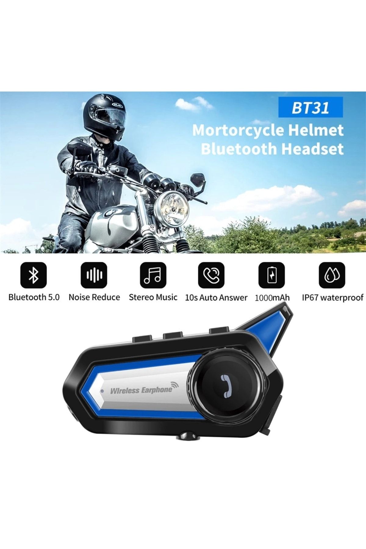 JUNGLEE Motosiklet Kask Bluetooth Kulaklık Interkom Su Geçirmez Kablosuz Mikrofonlu Moto Intercomunicador