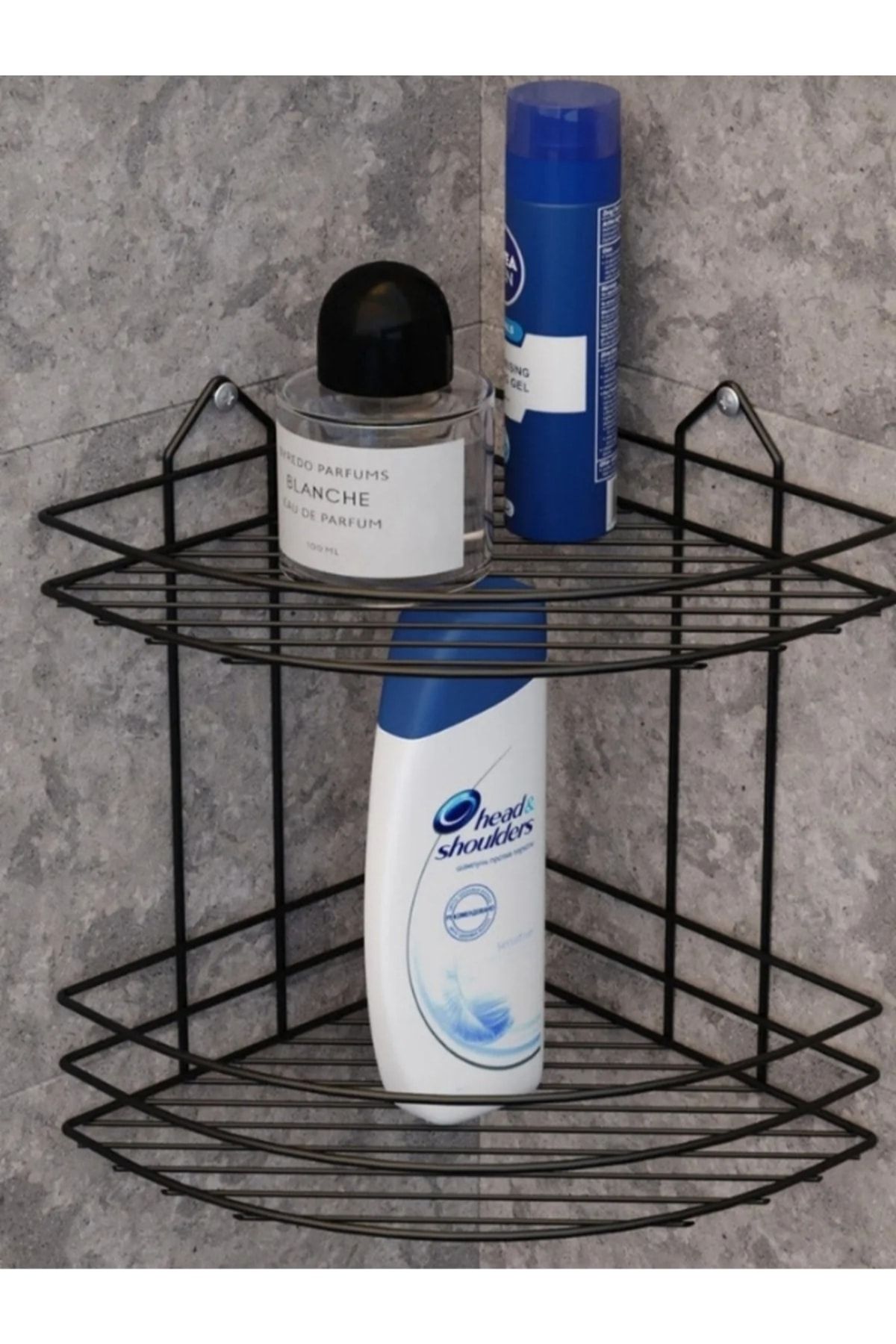 emsa Paslanmaz Siyah 2 Katlı Banyo Köşeliği Şampuanlık Köşelik Banyo Rafı Düzenleyici Raf