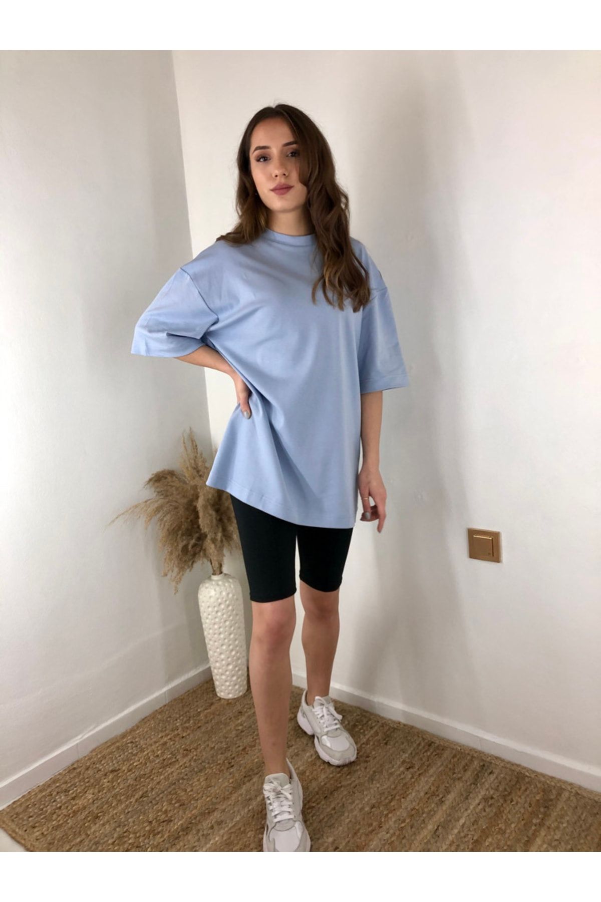 ENZO Kadın Oversize Lila Uzun T-shirt