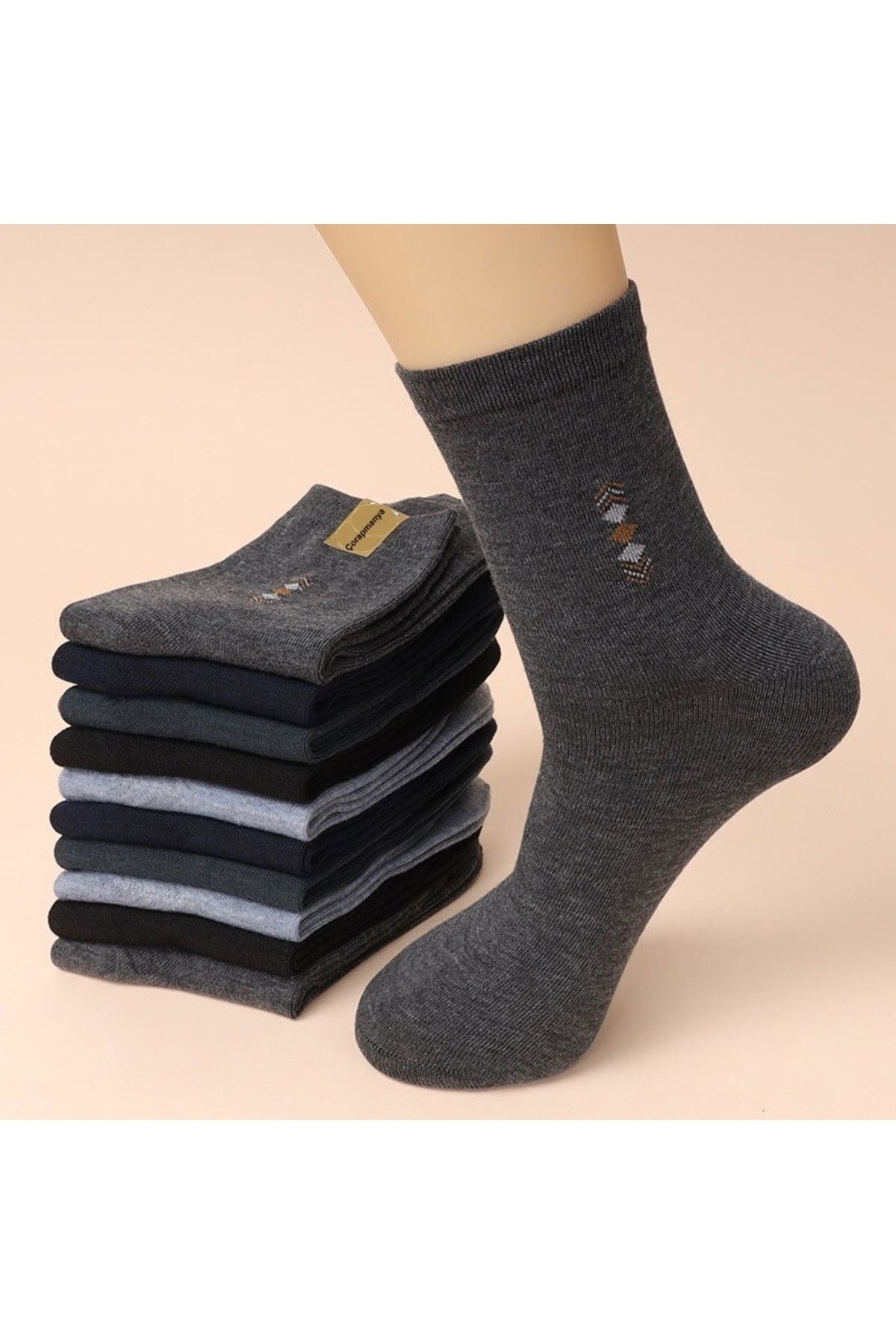 çorapmanya 6 Çift Dikişli Ekonomik Pamuklu Desenli Erkek Soket Çorap