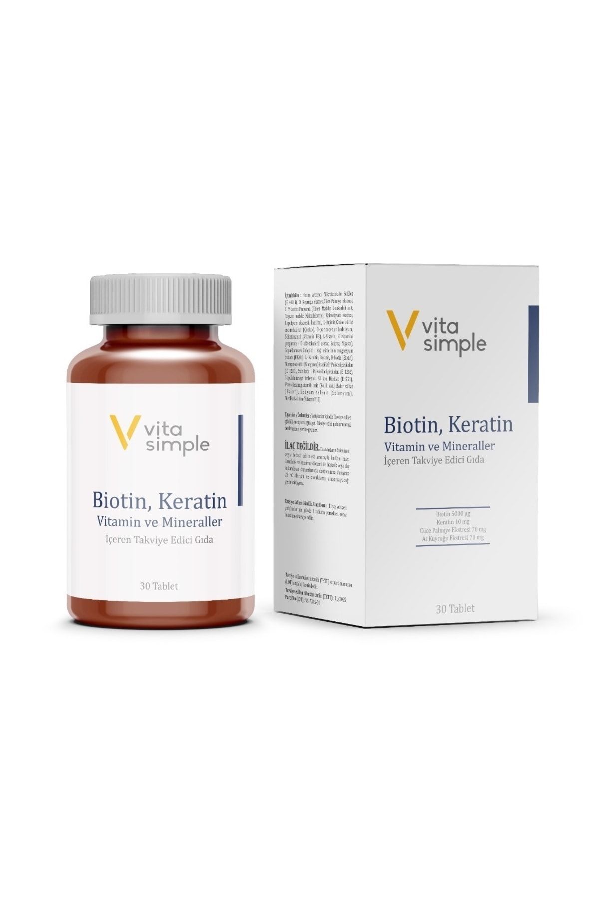 VitaSimple Biotin, Keratin, Vitamin Ve Mineraller Içeren Takviye Edici Gıda 30 Tablet
