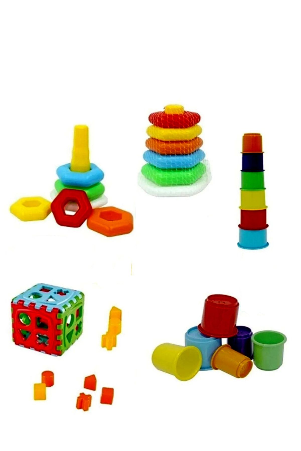 SAZE Hediyelik Sevimli Kule Oyunu Bultak Küp Renkli Altıgen Halkalar Eğitici Oyuncak Set Oyun Setimiz