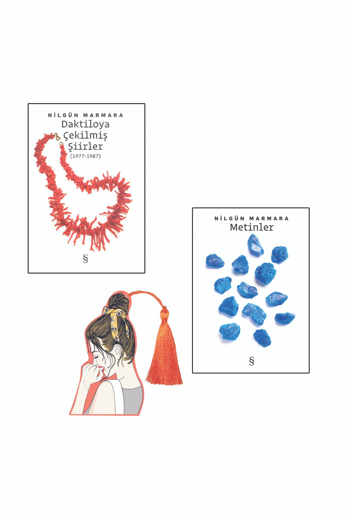 Alfa Yayınları Nilgün Marmara - Daktiloya Çekilmiş Şiirler - Metinler - 2 Kitap Set -3boyutlu Gülen Kadın Ayraçlı