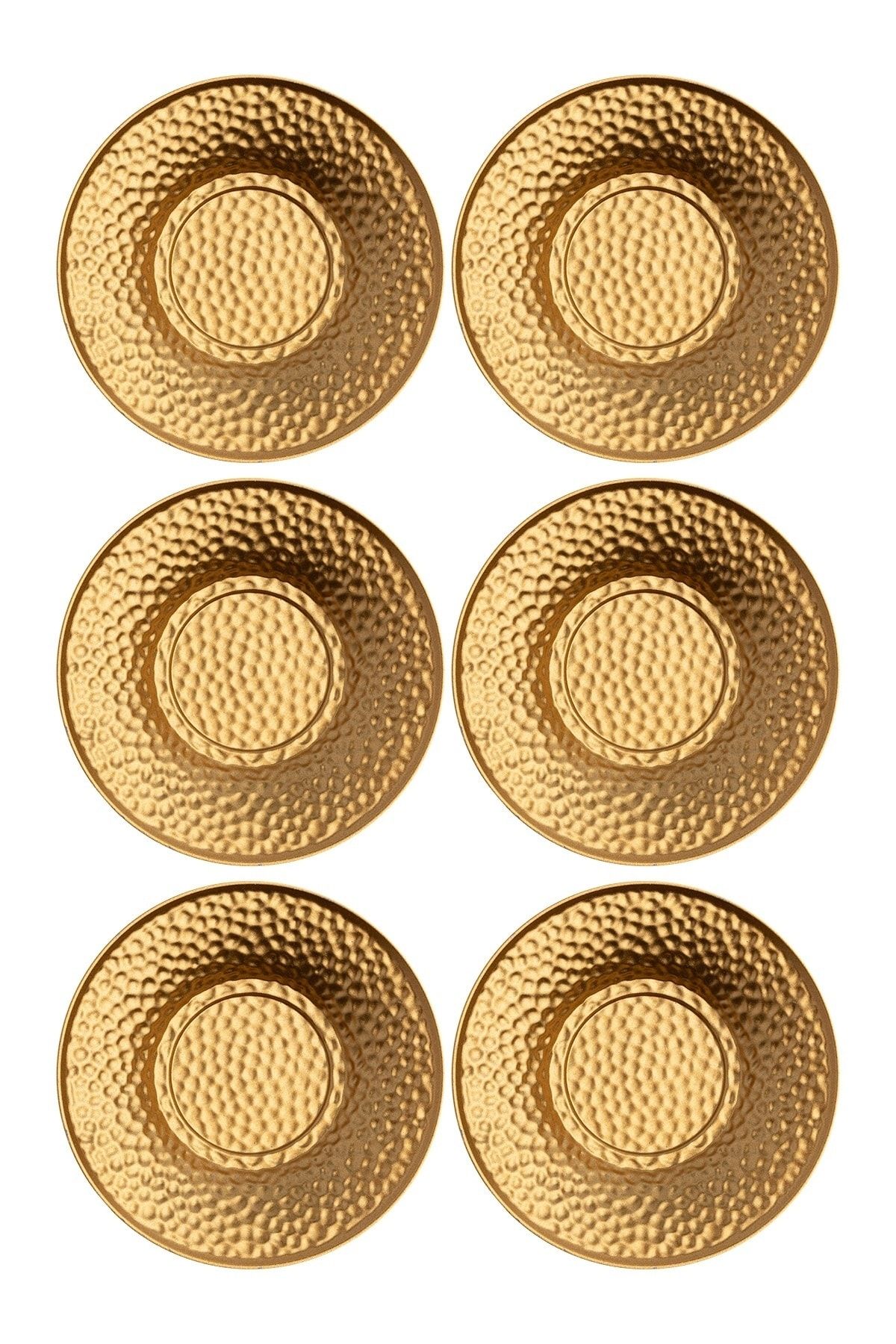 Kitchen Design Lab Gold Metalik Görünümlü Sert Plastik Çay Tabağı 6 Adet Dövme Desenli Altın Tabak 6'lı Gold Çay Tabağı