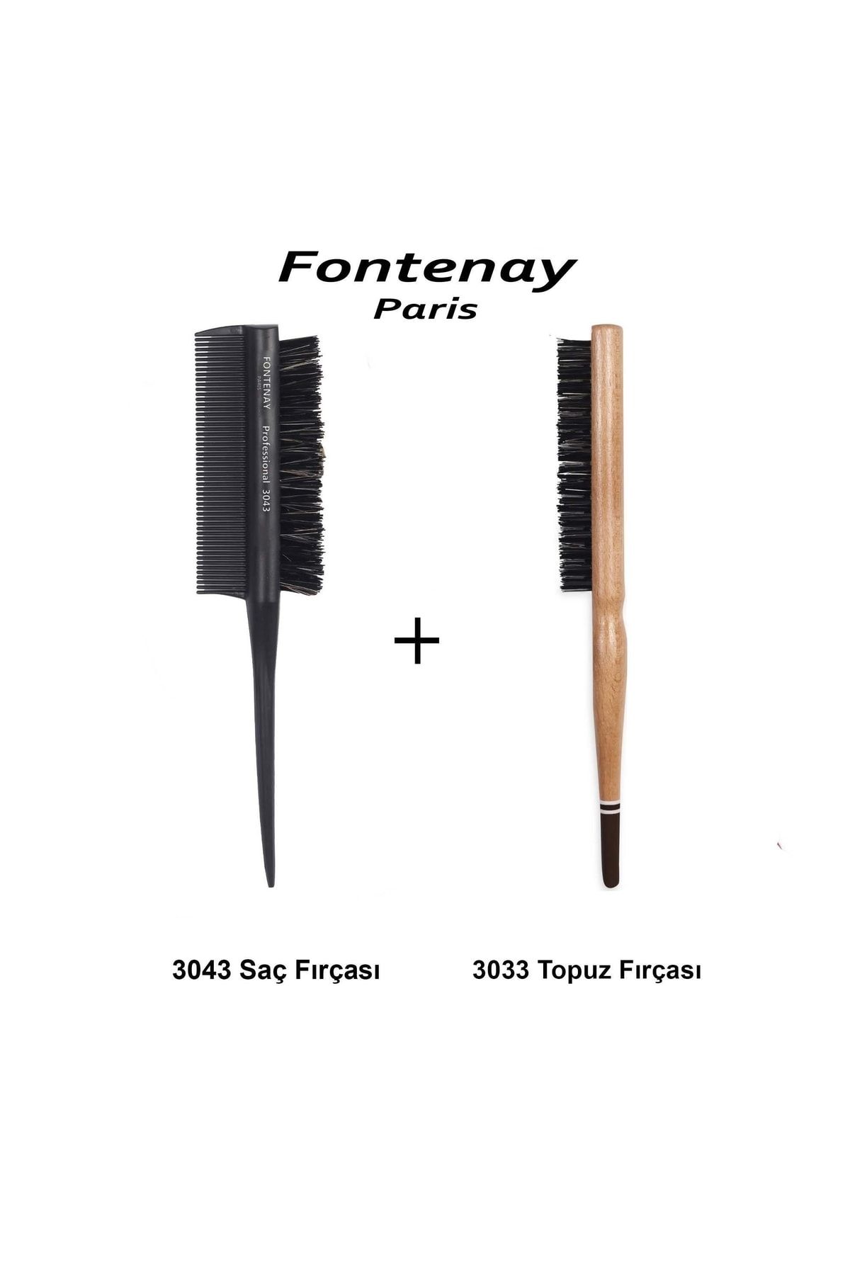 Fontenay Profesyonel 3043 Topuz Fırçası Krepe Şiş Tarak 3ın1 Ve 3033 Topuz Fırçası 2'li Fırça Seti 3
