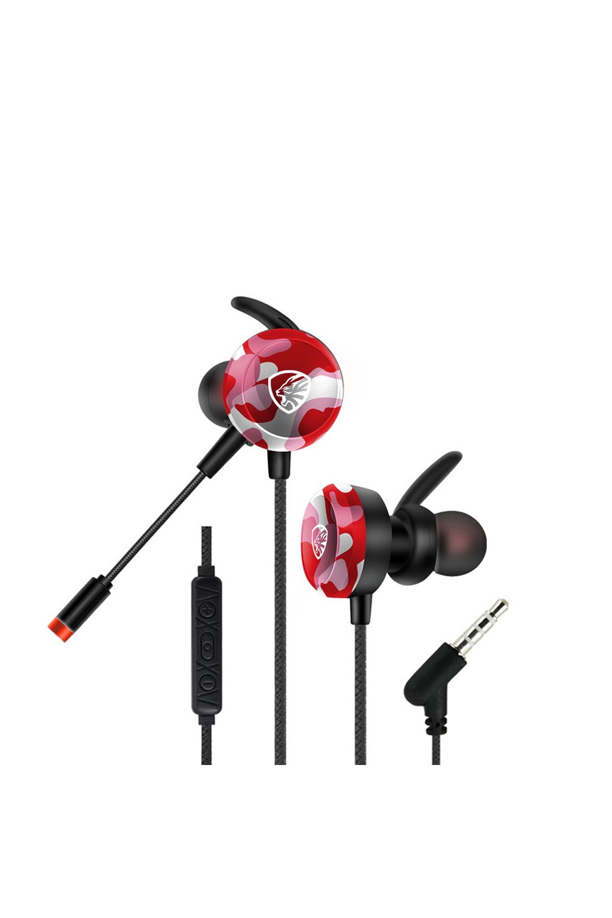 OEM Hytech 3.5 Oyuncu Esnek Mikrofonlu Kırmızı Kamuflaj Kulakiçi Kulaklık