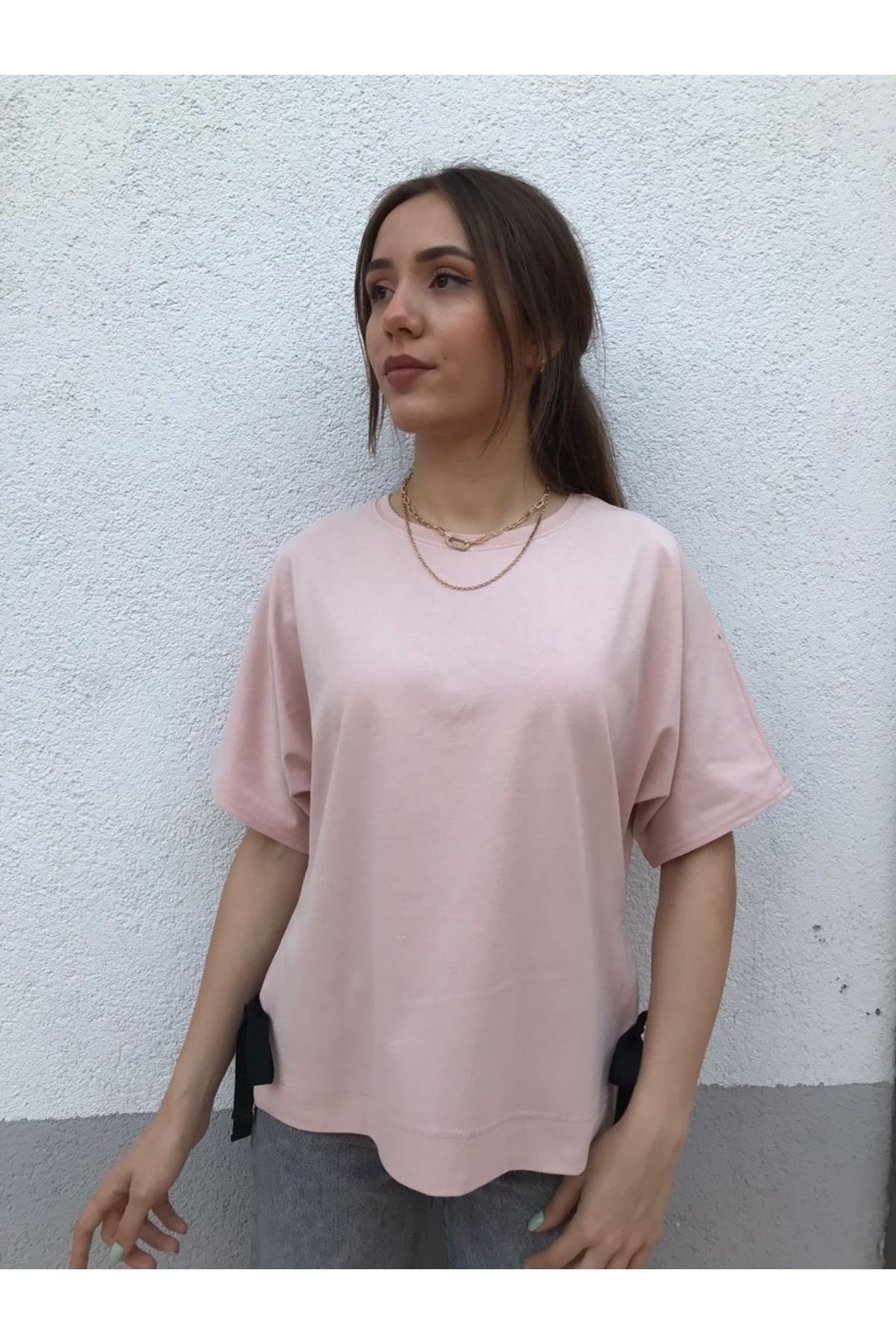 ENZO Kadın Pudra Yandan Bağlamalı T-shirt