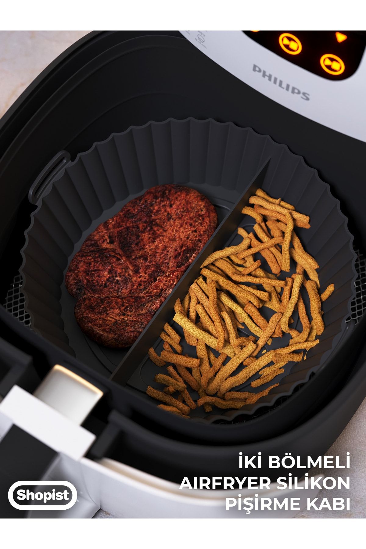 SHOPİST Airfryer 2 Bölmeli Pişirme Kabı Siyah Renk - Airfryer Pişirme Kağıdı Silikon Aksesuar - Bpa Free