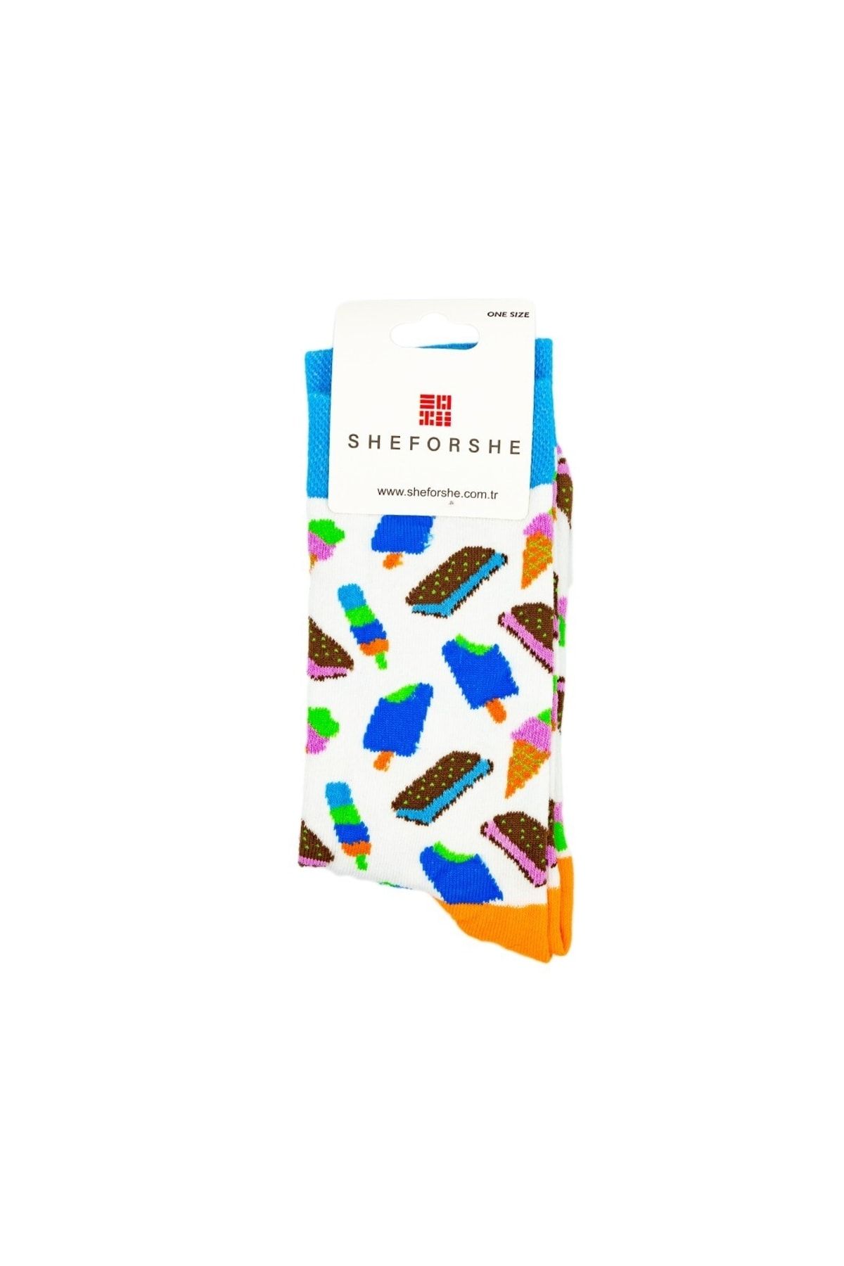 Miniso Beyaz Dondurma Desenli Renkli Çorap