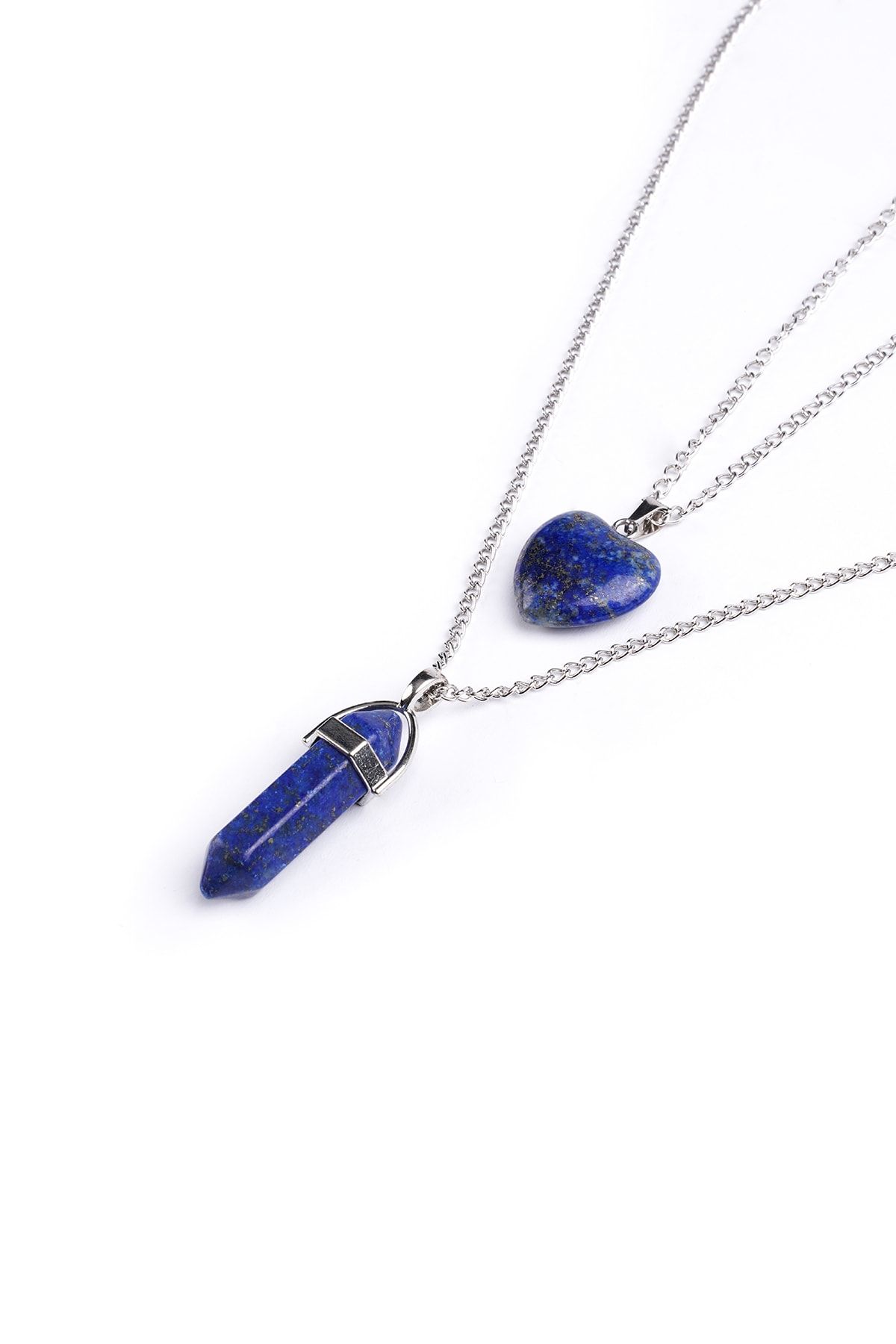 Taşmeran Lapis Lazuli Doğal Taş Çivi-kalpli Çift Sevgili Kolyeleri Tky0288