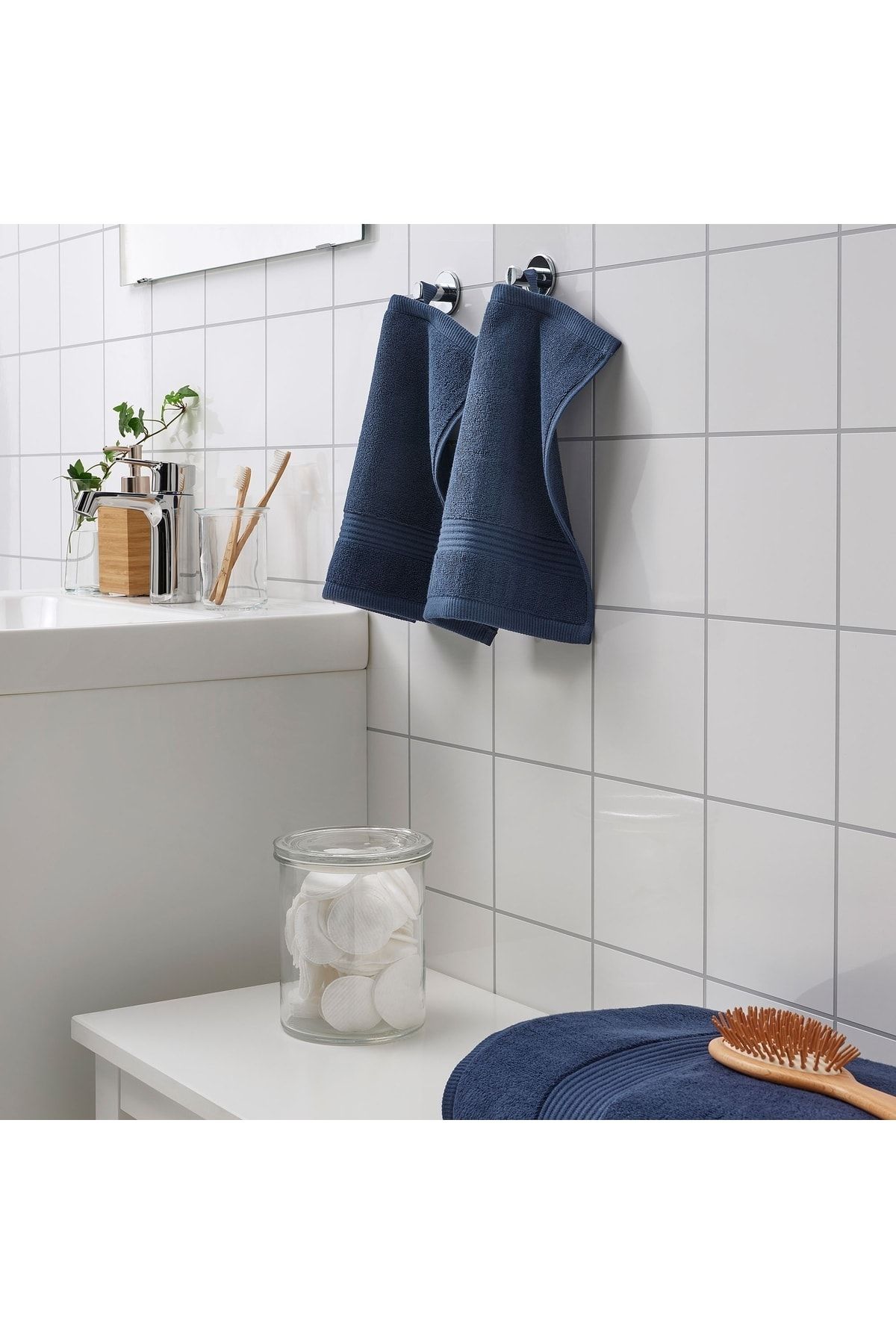 IKEA 3 Adet Küçük Banyo Havlusu 30x30 Cm El Yüz Havlusu Koyu Mavi Pamuk