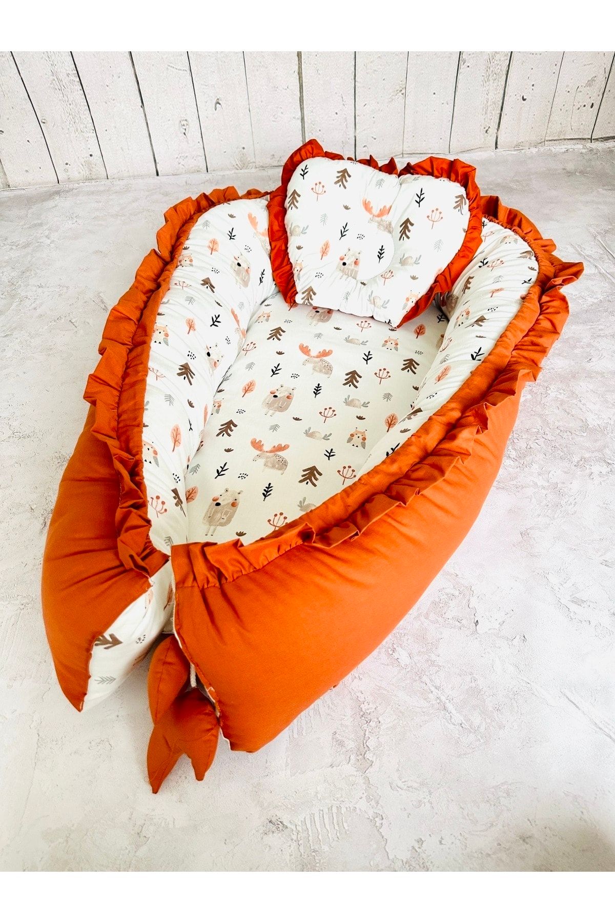 JUNİPERUS Baby Nest Sevimli Fırfırlı Ortopedik Çift Taraflı Bebek Yatağı Anne Yanı Bebek Yatağı
