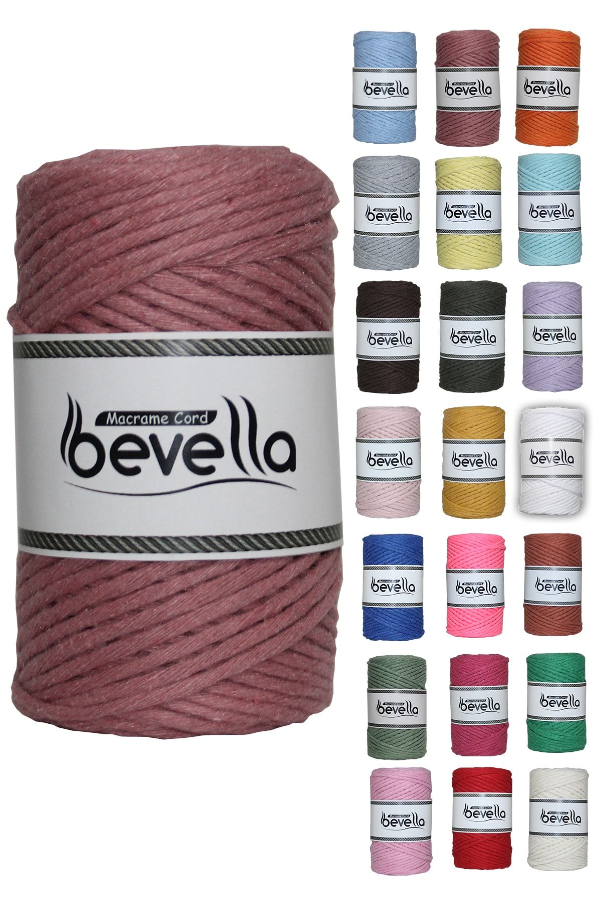 Bevella Macrame Cord Taranan Makrome Ipi 3mm Tek Büküm Taranabilir Pamuk Makrome Ipi Gül Kurusu