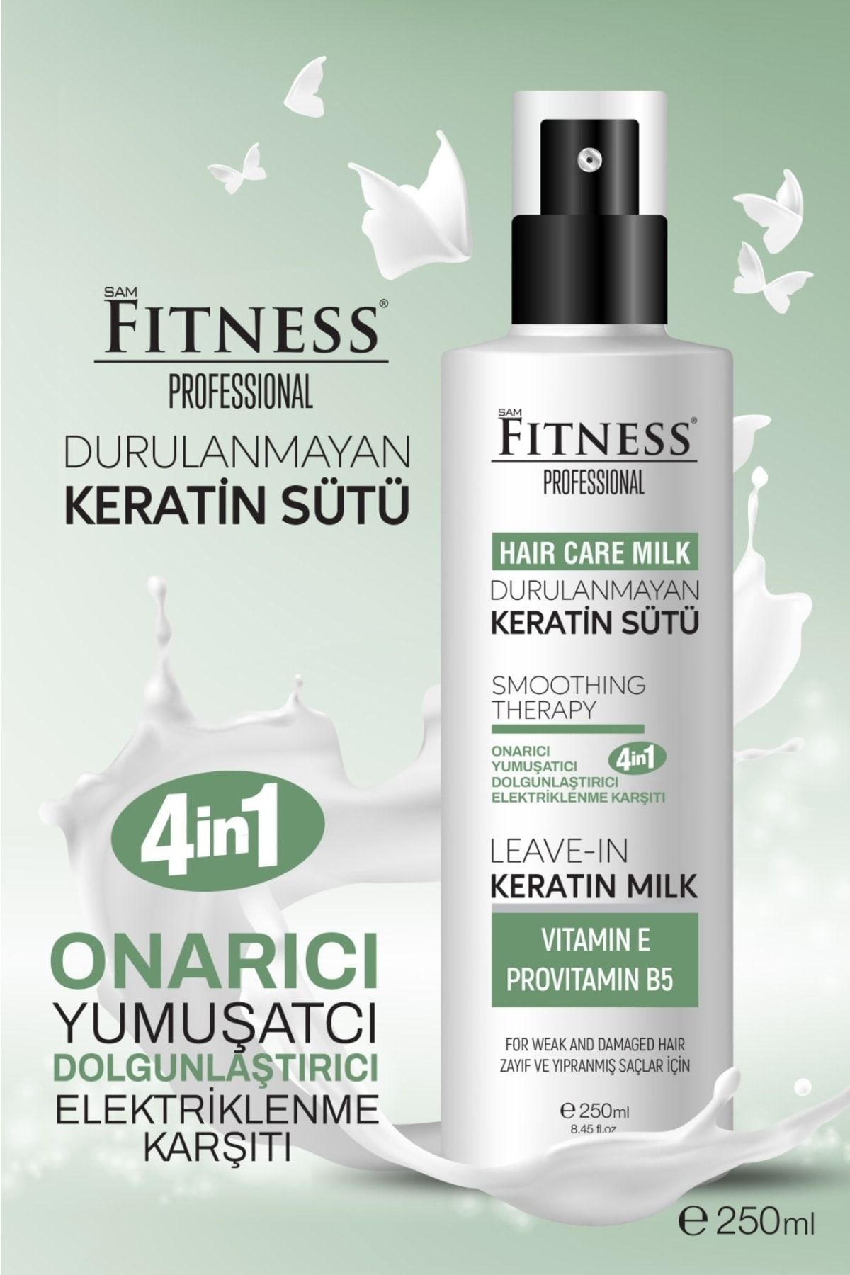 Fitness Professional Durulanmayan Keratin Sütü 250 ml Onarıcı Dolgunlaştırıcı Vitamin E Provitamin B5 Saç Bakım Sütü