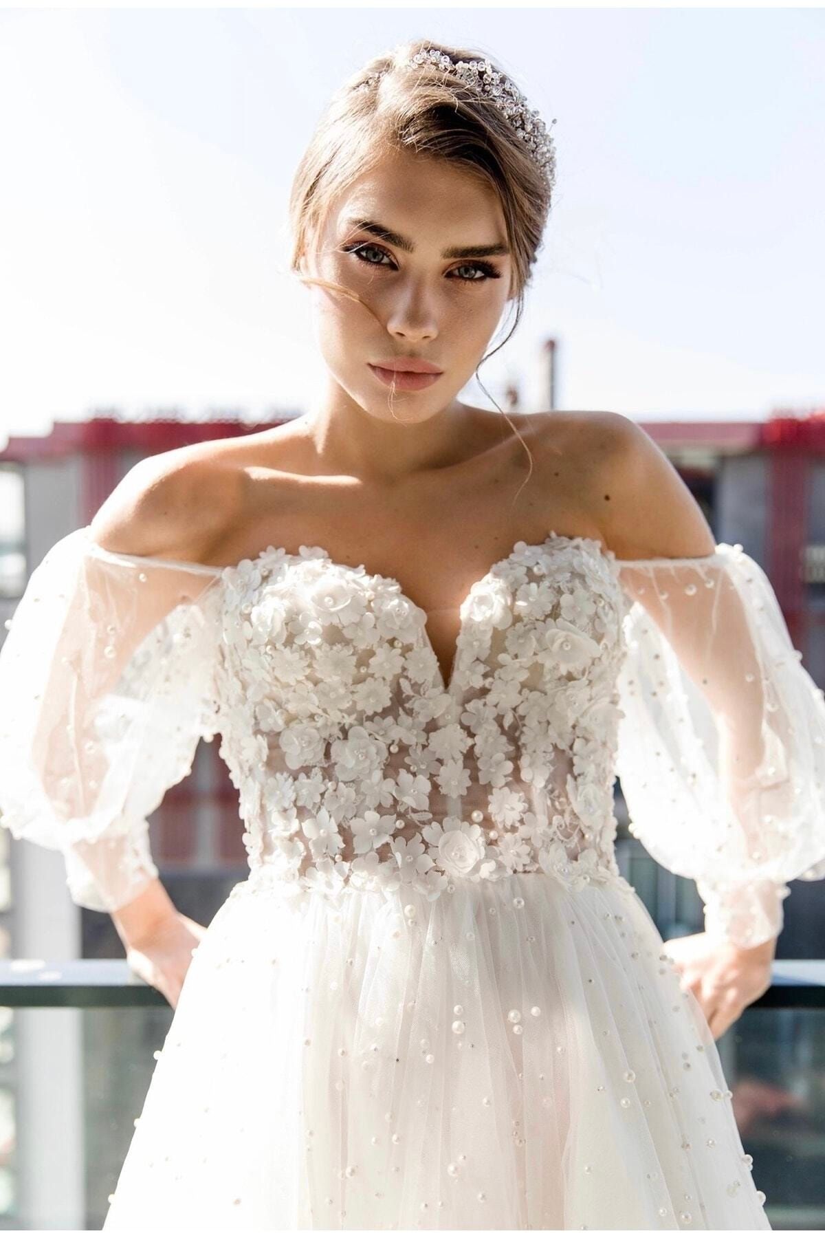 Mediha Cambaz Bridal After Parti Kısa Evden Çıkış Gelinlik Elbisesi