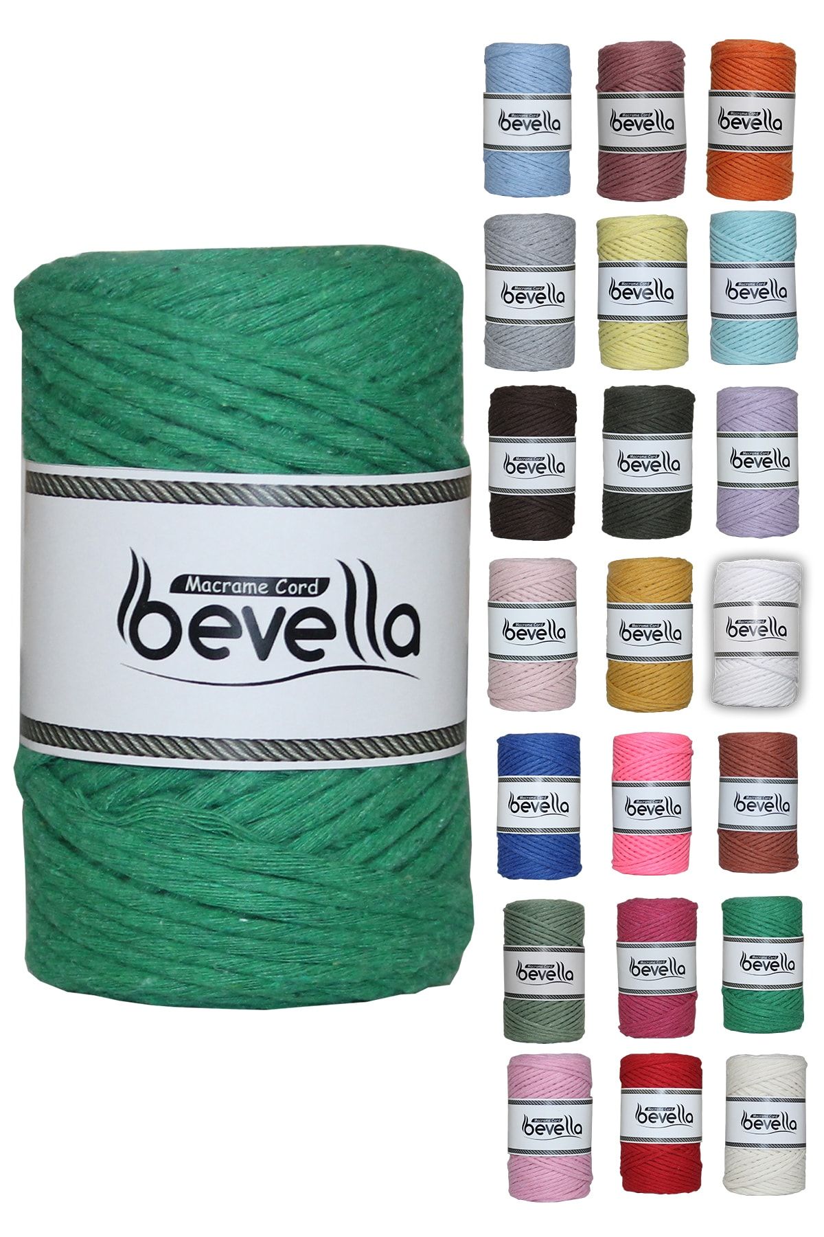 Bevella Macrame Cord Taranan Makrome Ipi 3mm Tek Büküm Taranabilir Pamuk Makrome Ipi Benetton Yeşil