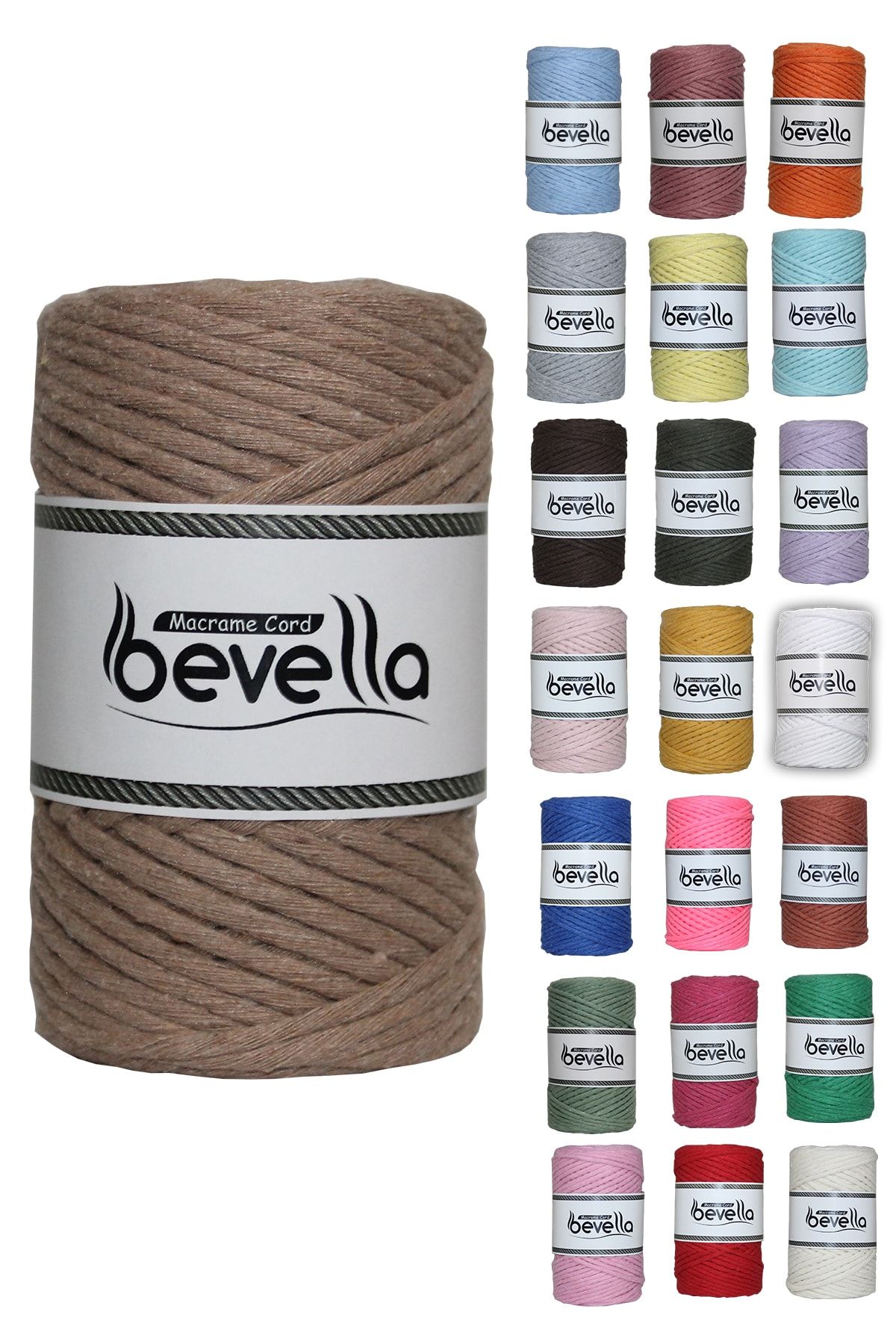 Bevella Macrame Cord Taranan Makrome Ipi 3mm Taranabilir Pamuk Tek Büküm Makrome Ipi Koyu Bej
