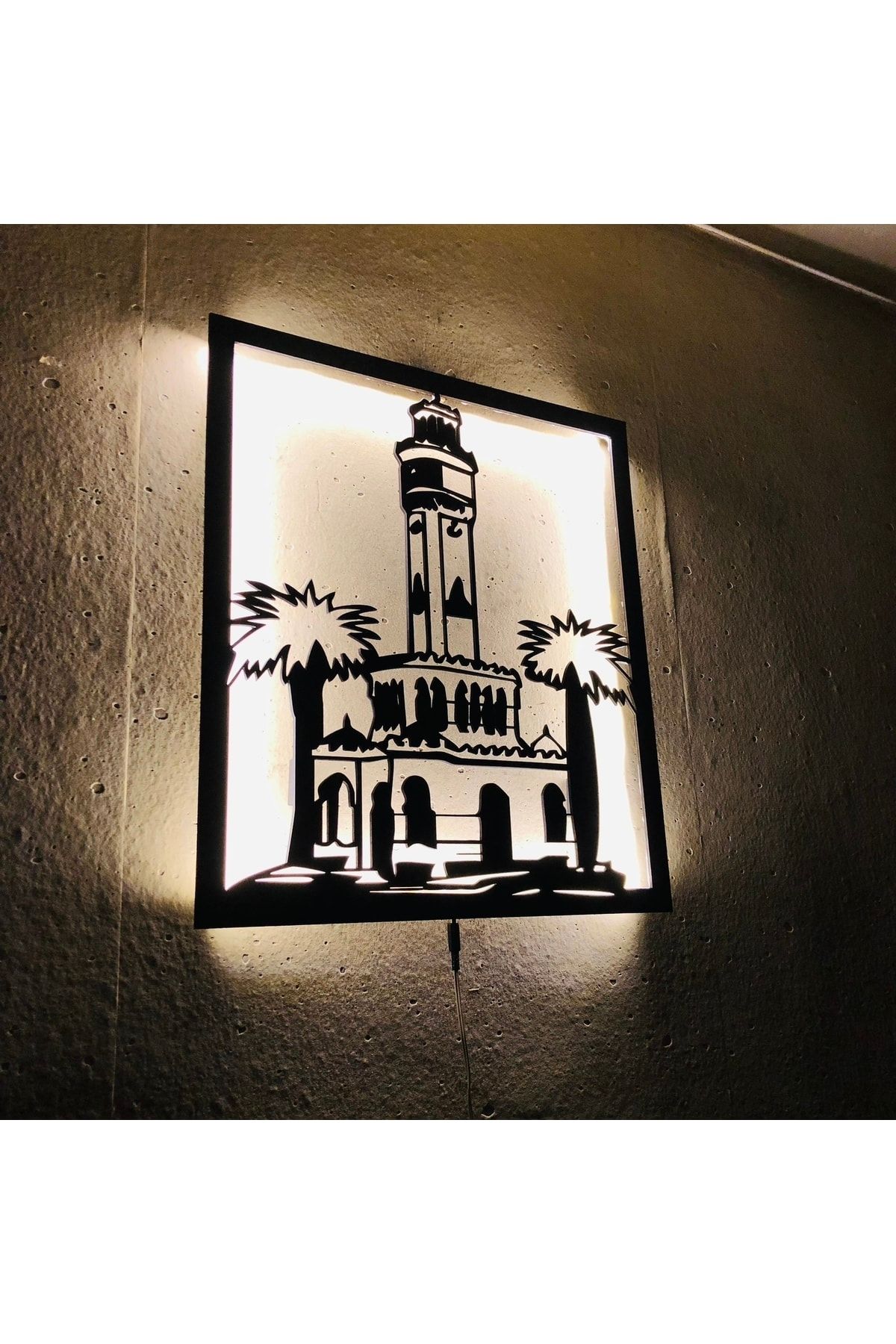Pika Tasarım Izmir Saat Kulesi Led Işıklı Dekoratif Tablo