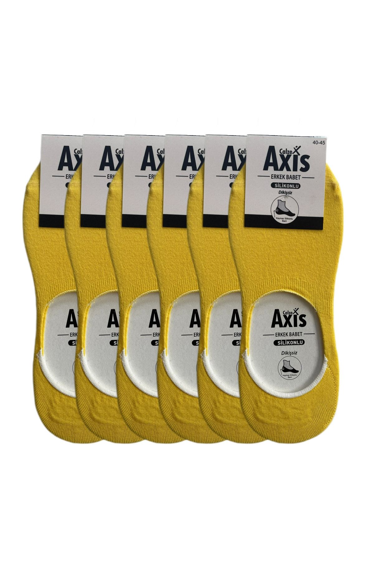 Axis 6 Çift Erkek Dikişsiz Kaymaz Silikonlu Görünmez Sarı Babet Çorap