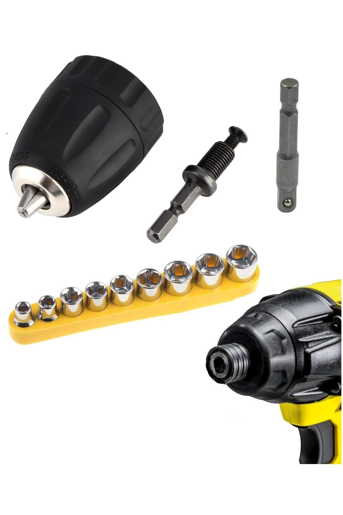 Depolife Hex Adaptörlü Shank 1/4" 3/8" Mandren 1/2"uzatma Matkap Vidalama Lokmalı Uç Hex Bit Seti