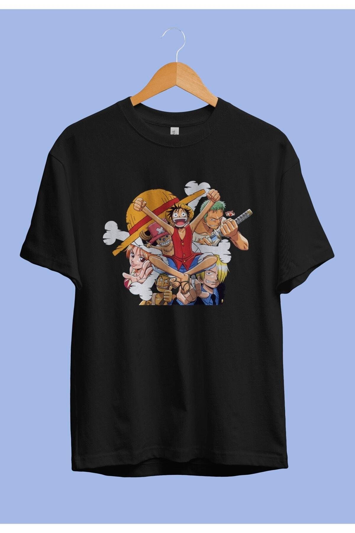 ZOKAWEAR One Piece Hasır Şapka Korsanları Tasarım Baskılı Unisex Tişört