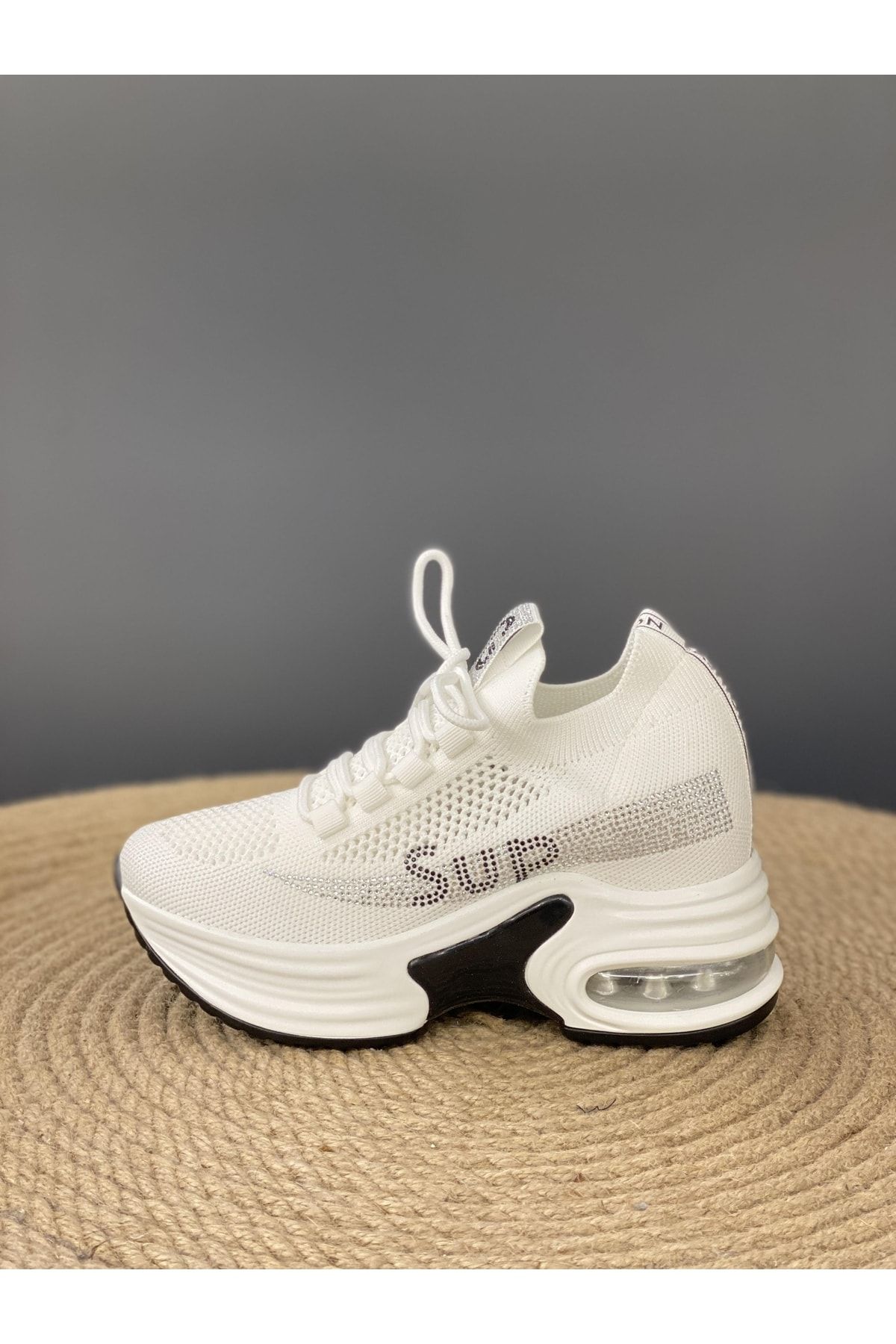 Guja 23y300-3 Yanı Taş Detay 9cm Dolgu Taban Triko Sneaker Spor Ayakkabı