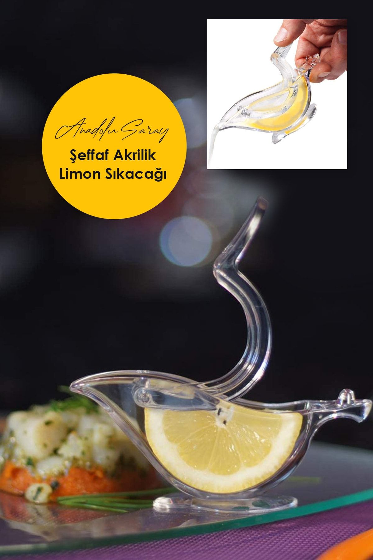 Anadolu Saray Çarşısı Pratik Lüx Dekoratif Şeffaf Akrilik Limon Sıkacağı - 1 Adet