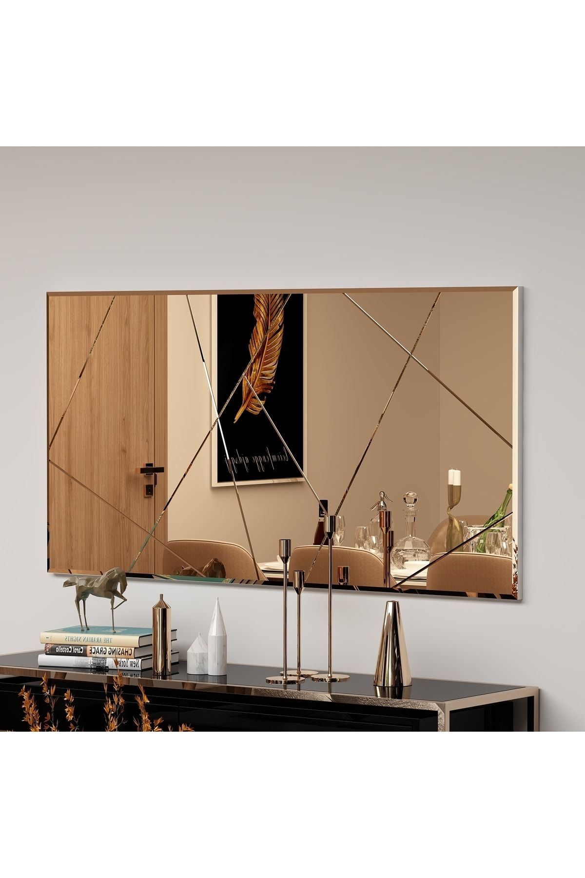 MONEayna Bronz Dekoratif Modern Desen Salon Dresuar Duvar Aynası
