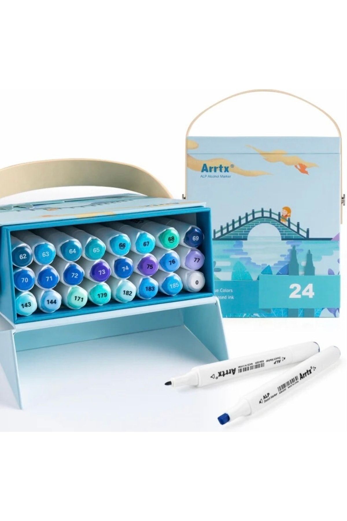 ARRTX Çift Uçlu Marker Marine Mavi Renkler 24lü Set Özel Kutusunda