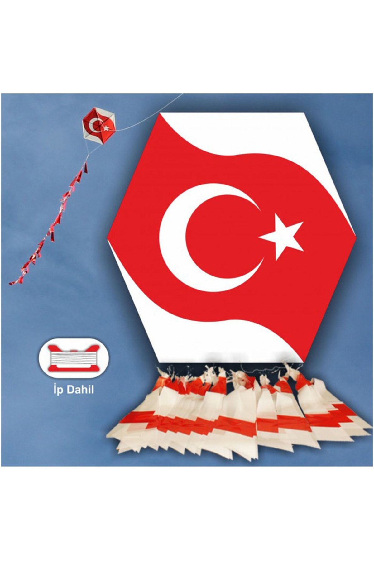 GÜLEN UÇURTMA Türk Bayrağı Desenli Altıgen Uçurtma 70mt Ip Dahil