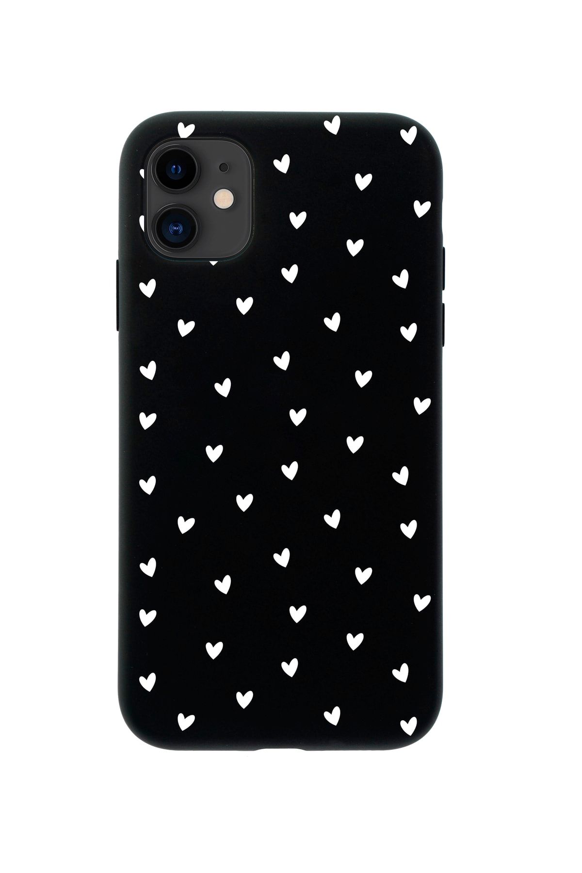 butikcase Iphone 11 Minik Kalpler Beyaz Tasarımlı Siyah Telefon Kılıfı