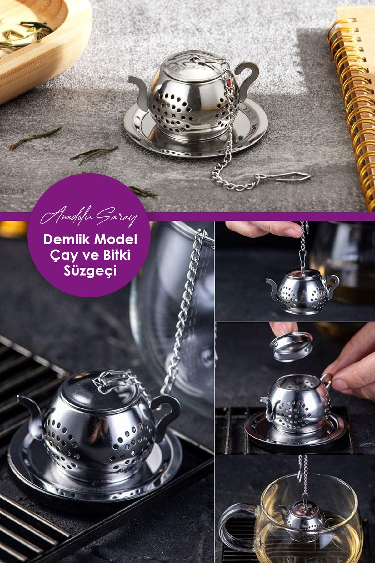 Anadolu Saray Çarşısı Demlik Model Çelik Çay Bitki Çayı Demleme Süzgeci | Çay Kahve Demleme Süzgeci - 1 Adet