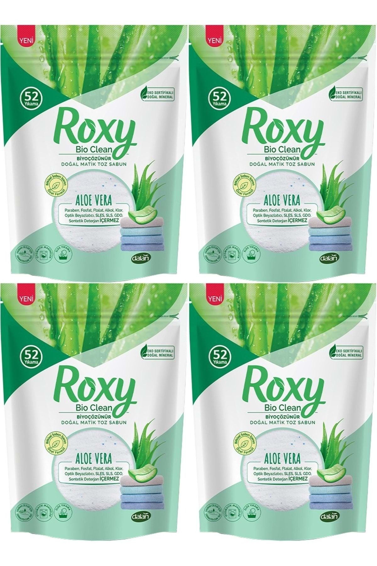 Dalan Roxy Bio Clean Matik Sabun Tozu 1.6kg Aloe Vera (4 Lü Set) (208 Yıkama)