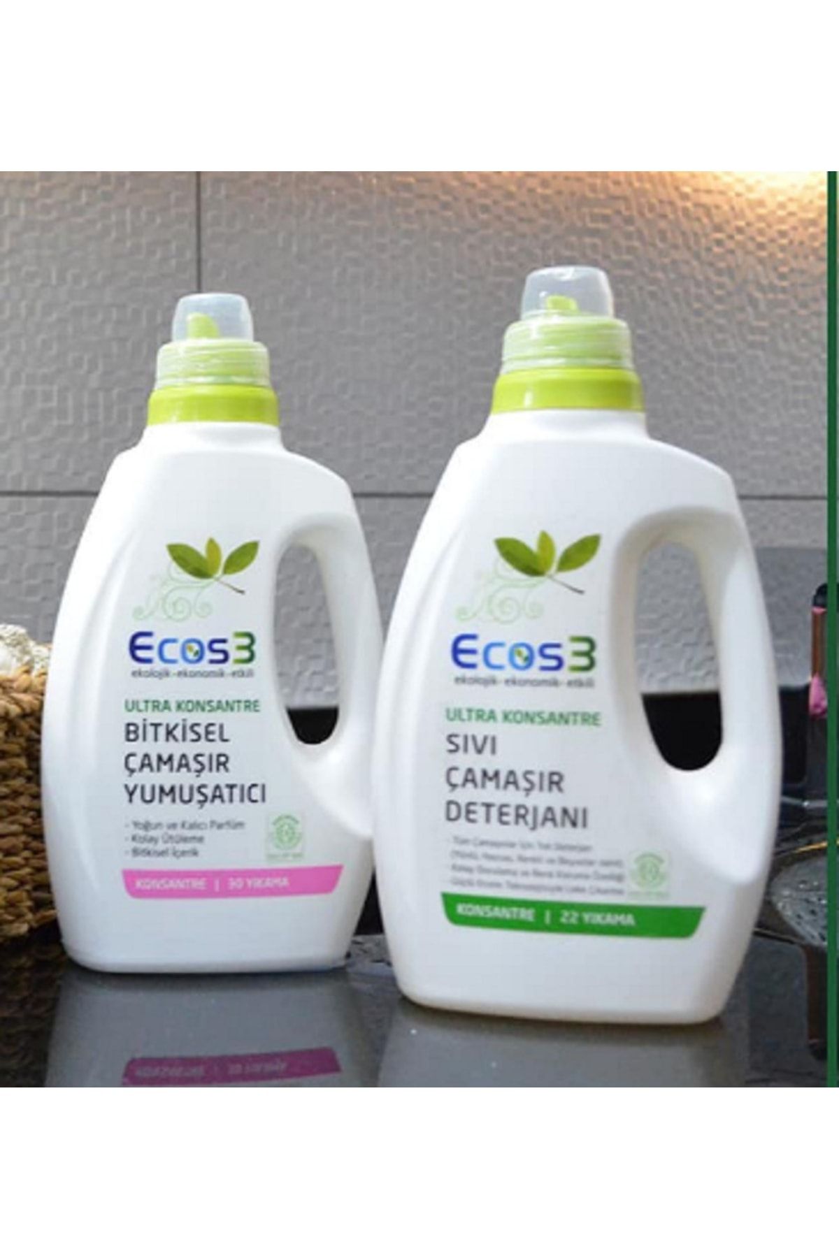 Ecos3 Çamaşır Yumuşatıcı (30 Yıkama) + Organik Sıvı Çamaşır Deterjanı (22 Yıkama) - Ilaç Kutusu Hediyeli
