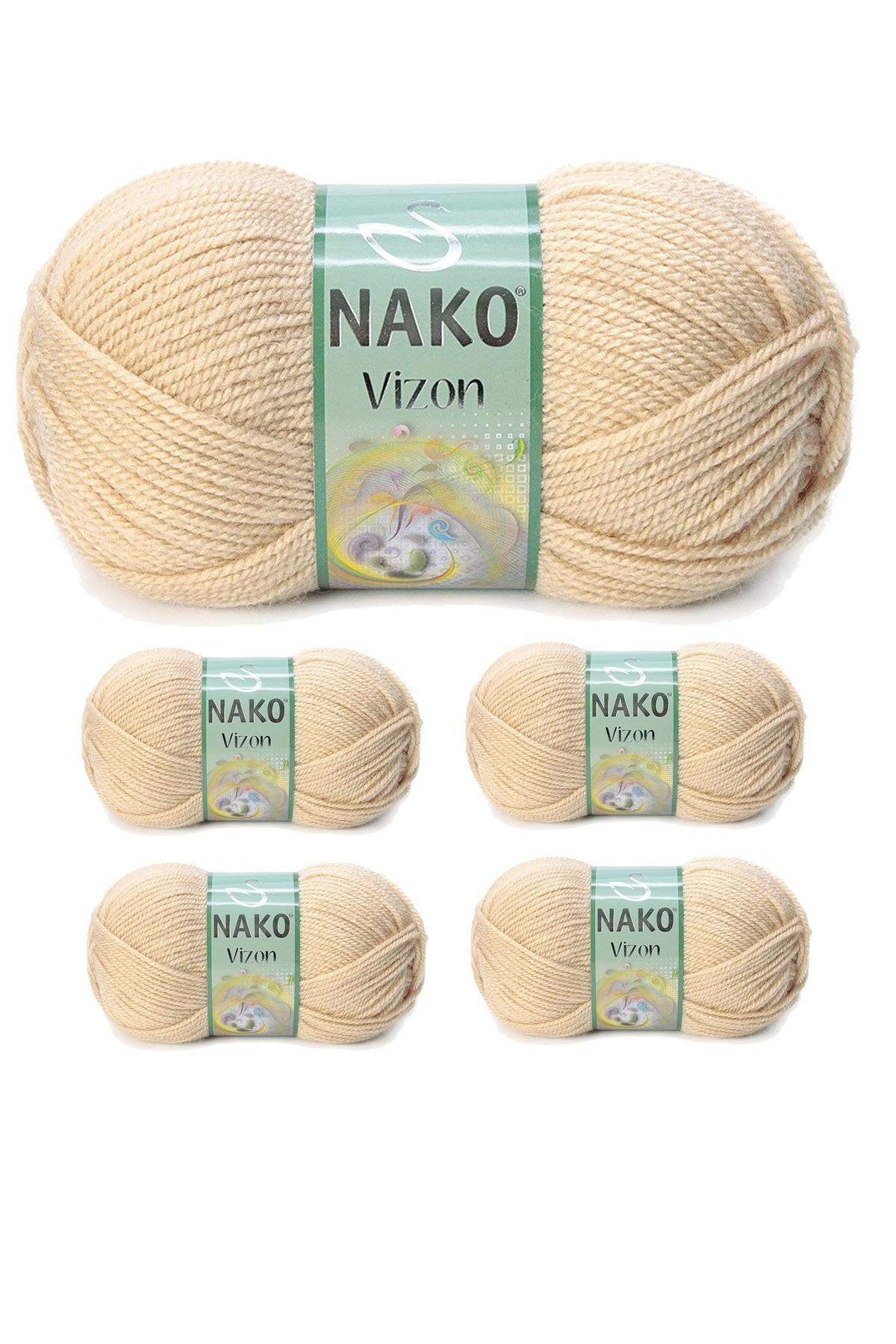 Nako 5 Adet Vizon Premium Akrilik El Örgü Ipi Yünü Renk No:219 Deve Tüyü