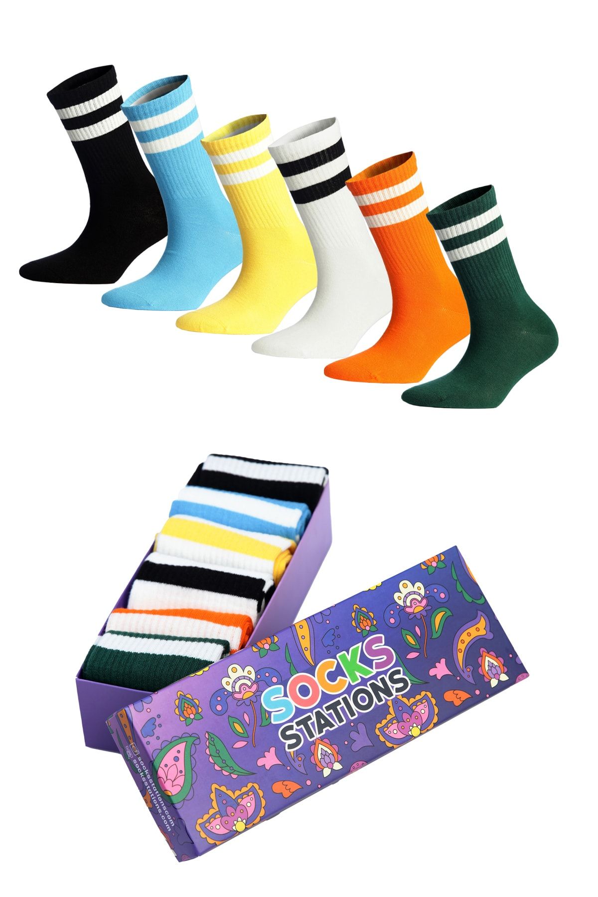 Socks Stations 6'lı Desenli Renkli Çorap Kutusu Paketi