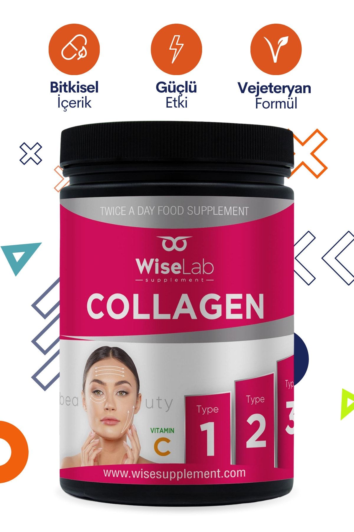 WiseLab Beauty Collagen Powder 3 Tip Kolajen Tip1, Tip2, Tip3 Vitamin C 300gr