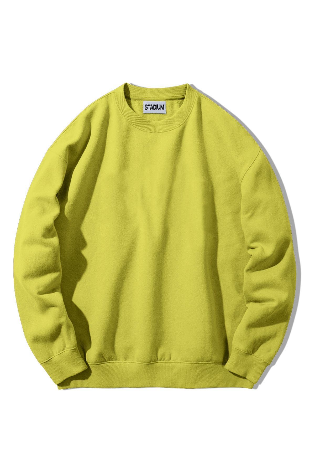 Stadium Unisex Sarı Basic Düz Bisiklet Yaka Sweatshirt