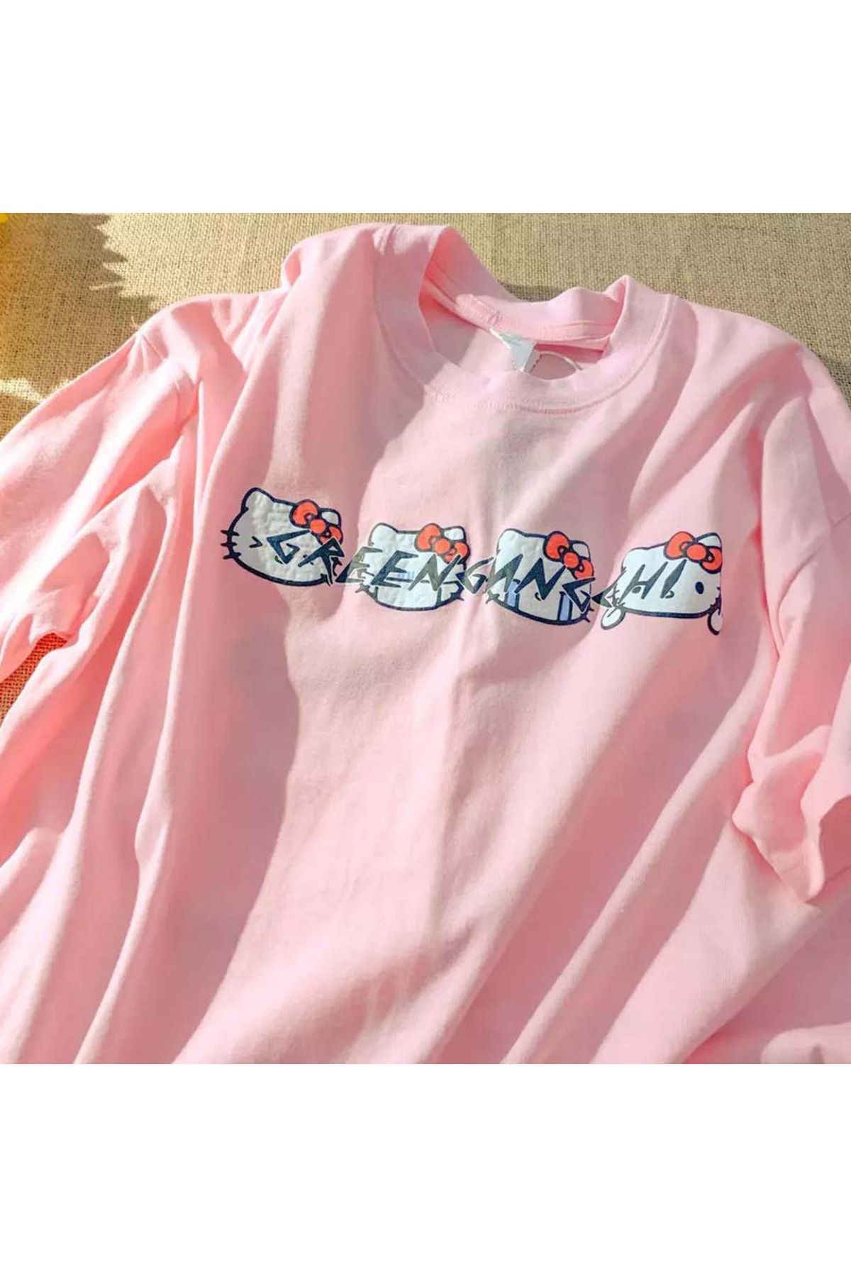 Köstebek Hello Kitty Sick Emoji Pembe (unisex) Kısa Kollu T-shirt