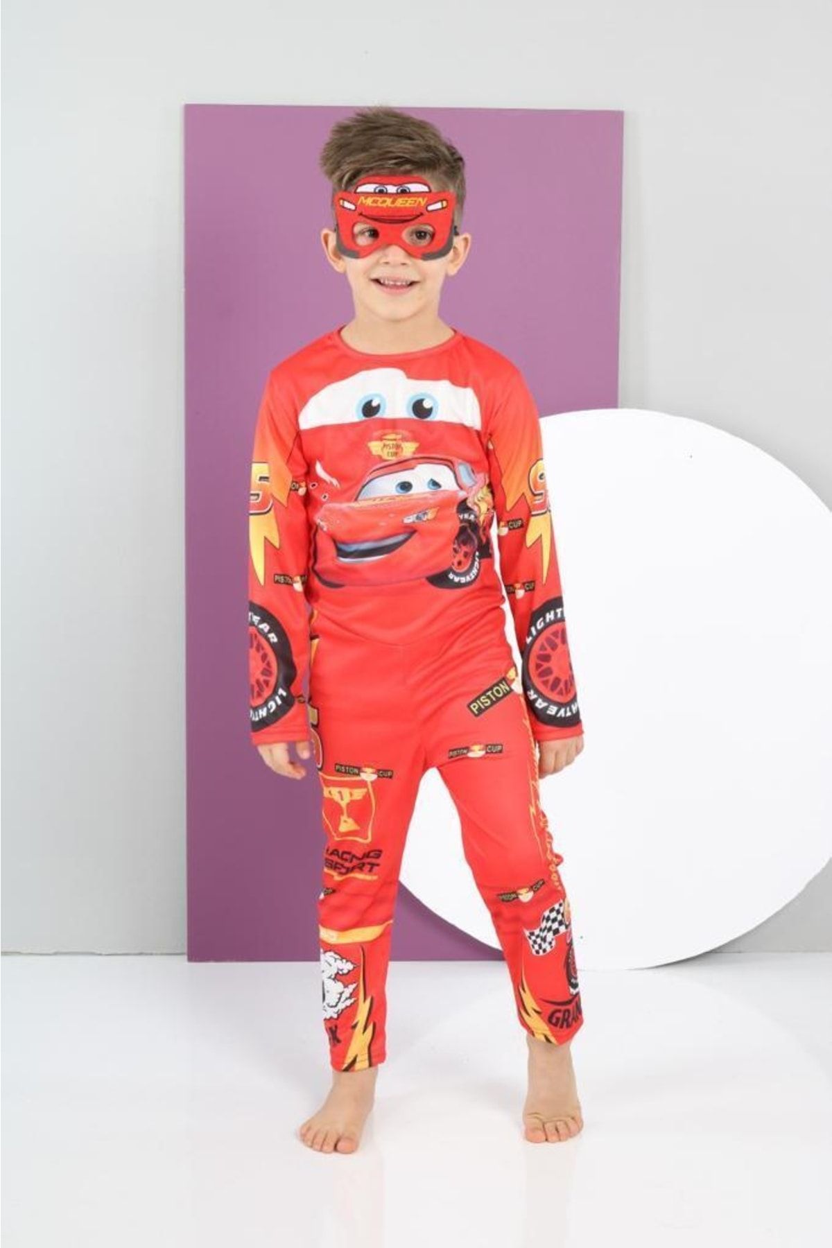 Lolliboomkids Erkek Çocuk Cars Temalı Maskeli Kostüm Şimşek Mc Queen Konuşan Arabalar
