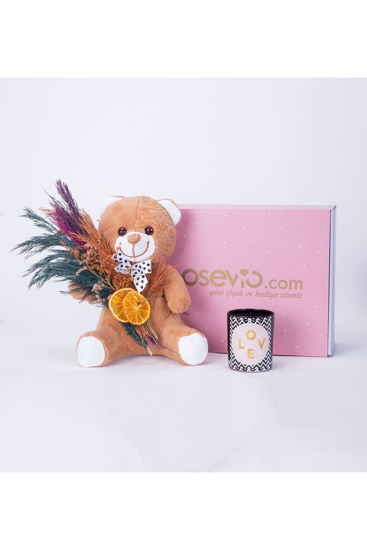 Osevio Teddy Bear Ve Love Temalı Kokulu Mum Hediye Kutusu