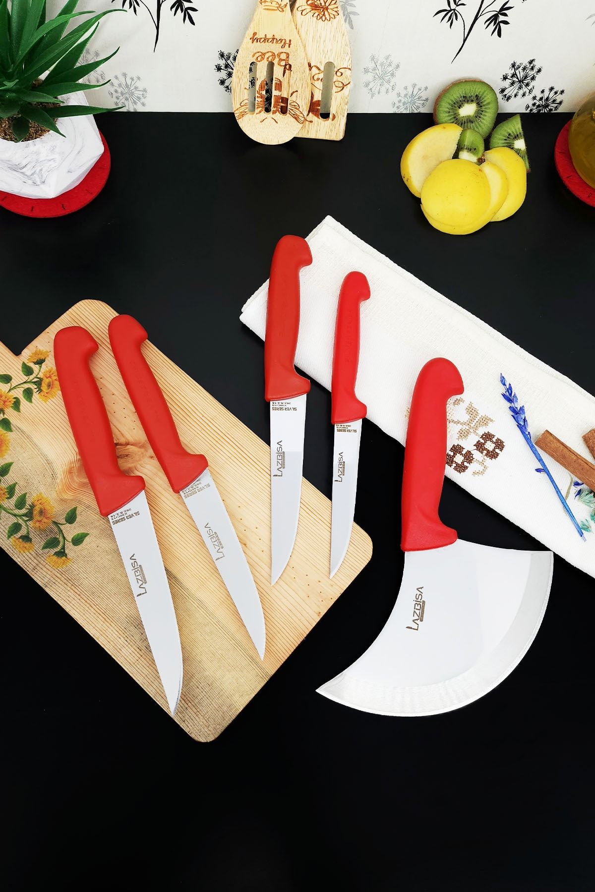 LAZBİSA 5'li Silver Mutfak Bıçak Seti Günlük Kullanım Salata Pizza Börek Et Ekmek Sebze Bıçağı