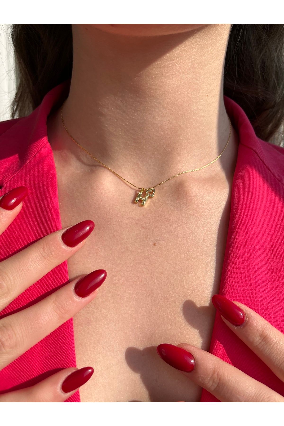 Alisa Design Kadın Altın Kaplama H Harfi Minimal Kalp Detaylı Zirkon Taşlı Kolye