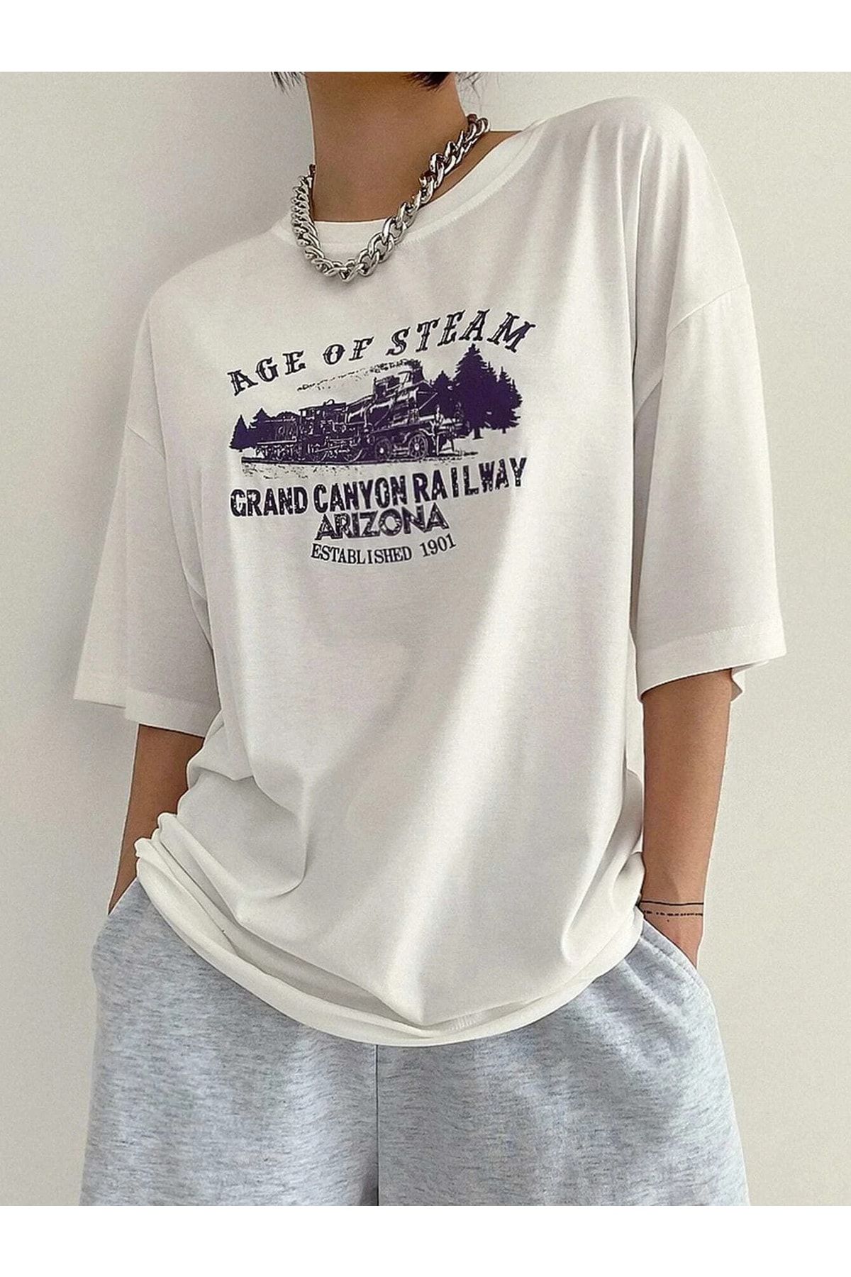 SARNİA Unisex Siyah Railway Arizona Baskı Oversize T-shirt