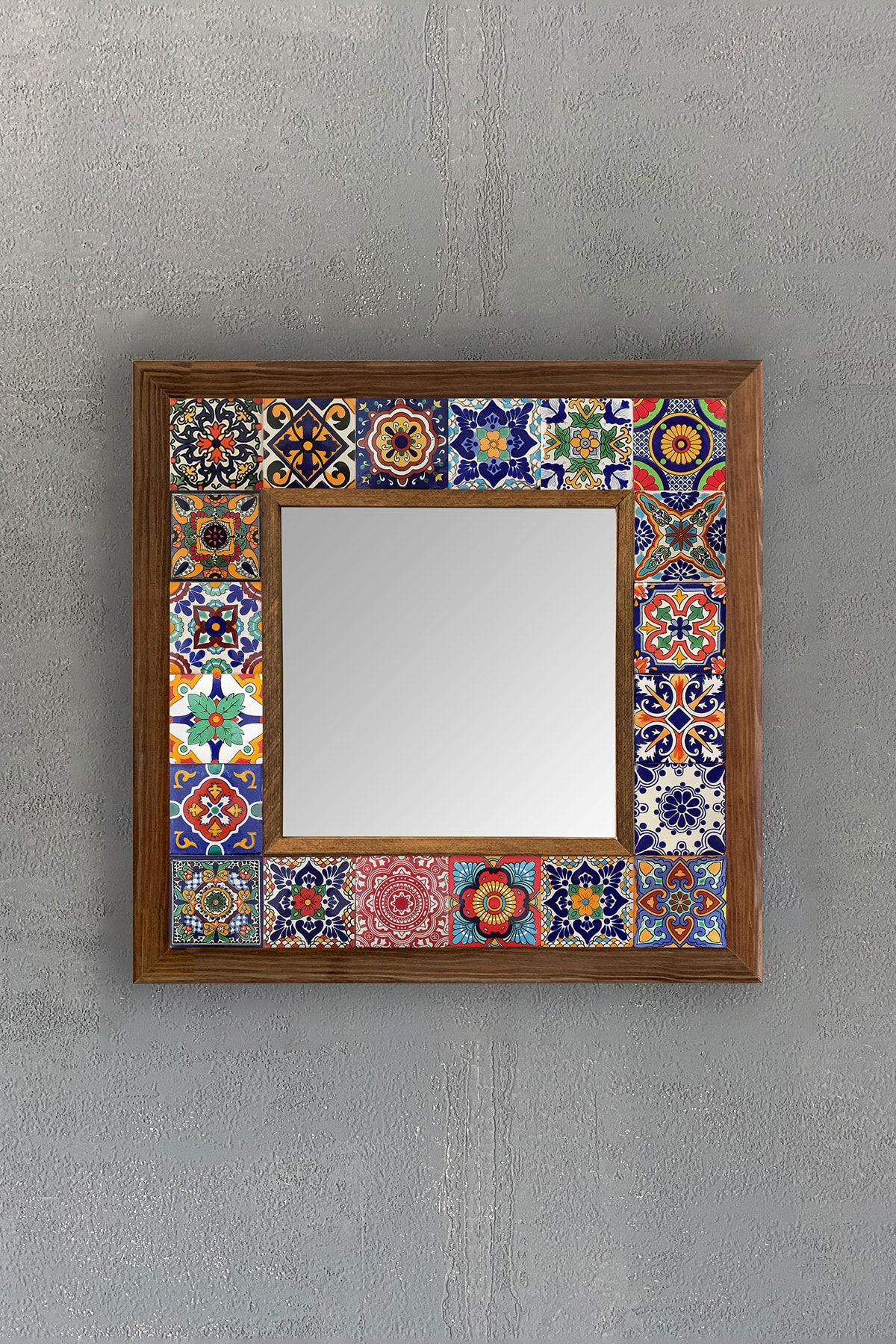 Oscar Stone Decor Çerçeveli Mozaik Doğaltaş Ayna 33 cm X 33 cm