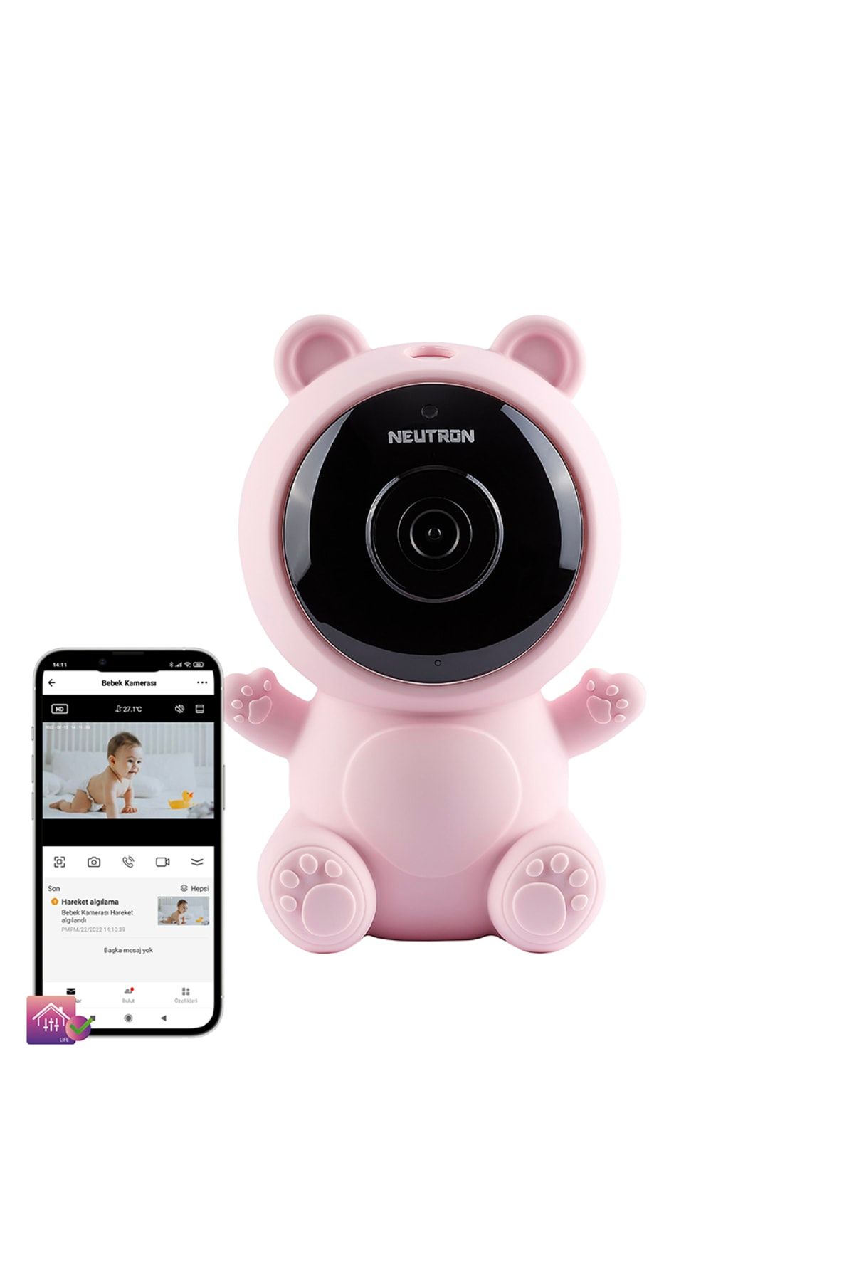 NEUTRON Ninni Söyleyen Gece Görüşlü Ip Wifi Bebek Izleme Kamerası Pembe - App Ile Kontrol