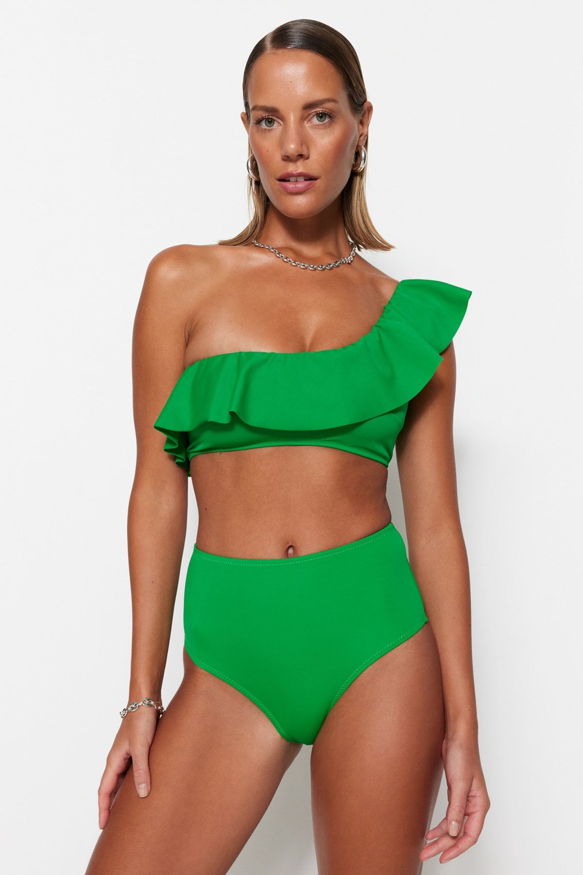 TRENDYOLMİLLA Yeşil Yüksek Bel Regular Bikini Altı TBESS21BA0057