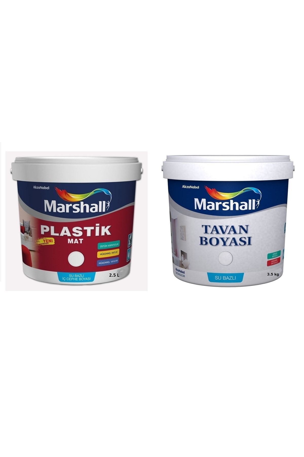 Marshall Plastik Mat Su Bazlı Silinebilir Duvar Boyası 2.5 Lt + Tavan Boyası 3.5 Kg Mükemmel Beyazlık